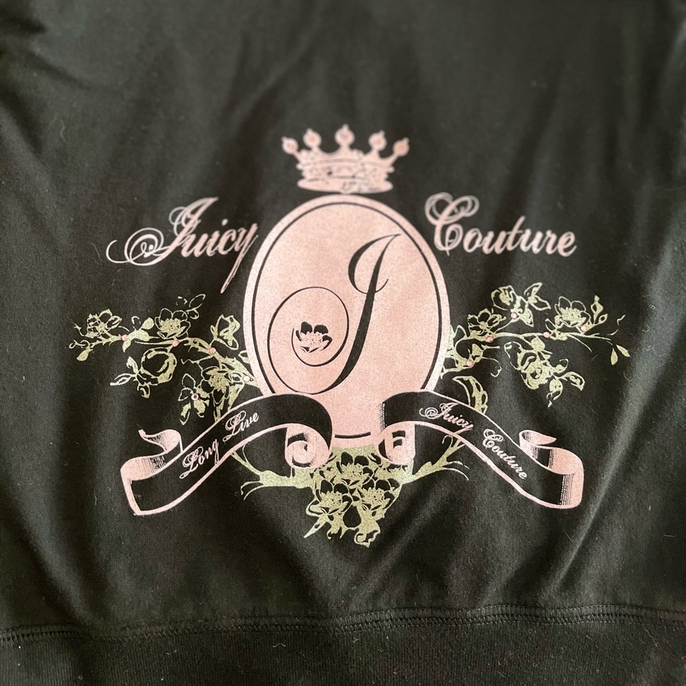 Juicy Couture Black Zip Up Hoodie with Tiny Rhinestones on Back
